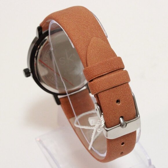 Ladies Retro Style Watch Black Case Silver Tone Indices Suede Strap 36mm - Picture 11 of 12